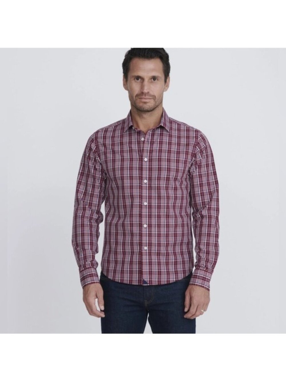 UNTUCKit Chevalier Shirt Mens Medium Burgundy Plaid Wrinkle Free Cotton Button